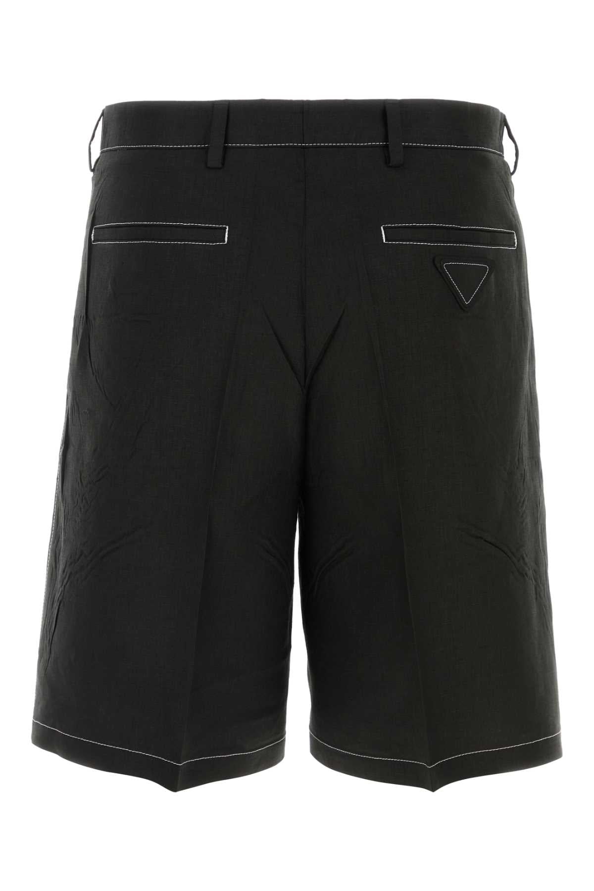 PRADA Linen Bermuda Shorts with Contrast Stitching