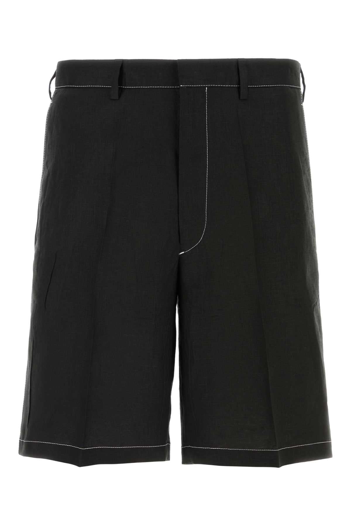 PRADA Linen Bermuda Shorts with Contrast Stitching