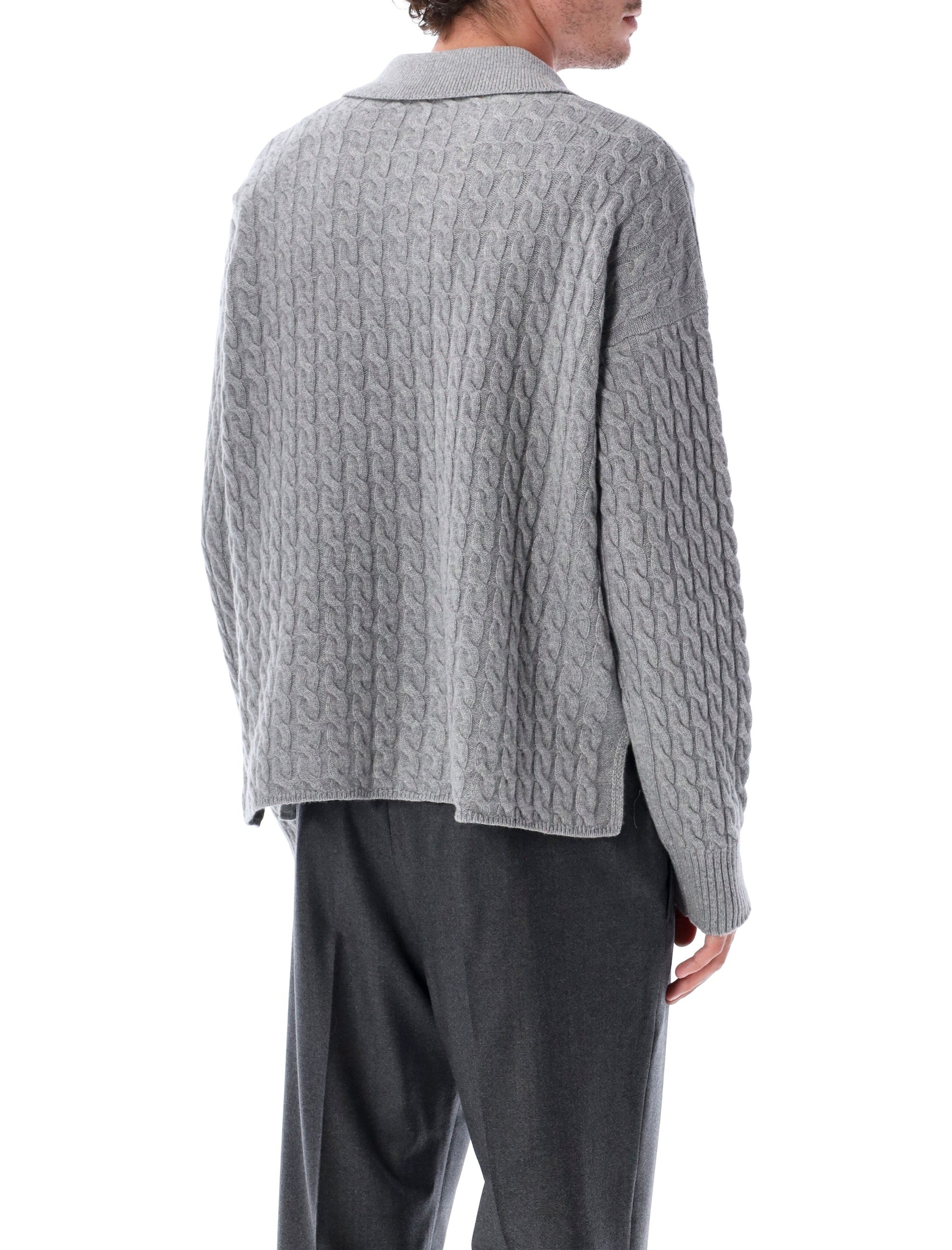 AMI PARIS Cable Knit Polo Sweater - Relaxed Fit