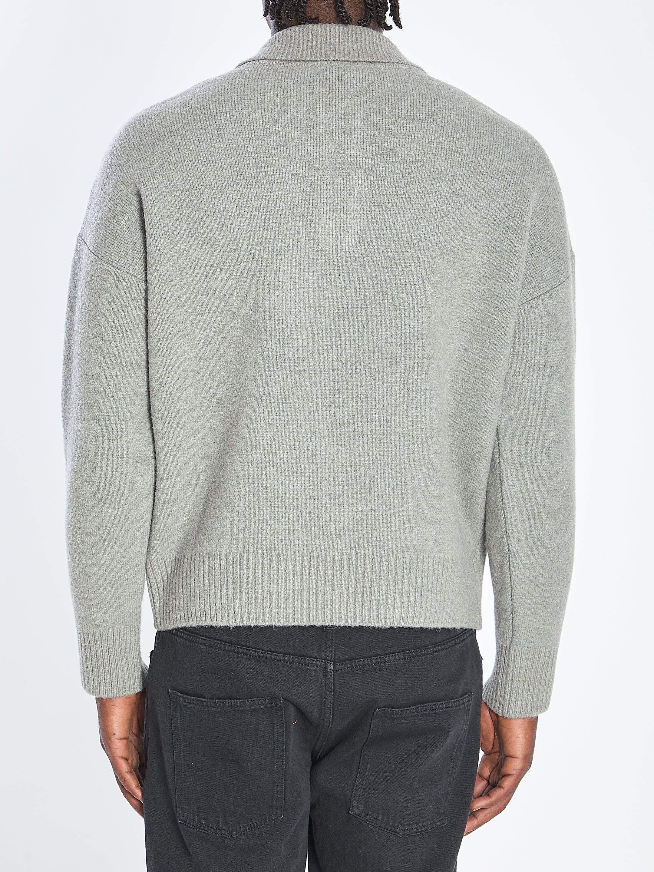 AMI PARIS Wool Polo Sweater with Iconic Logo - Size L