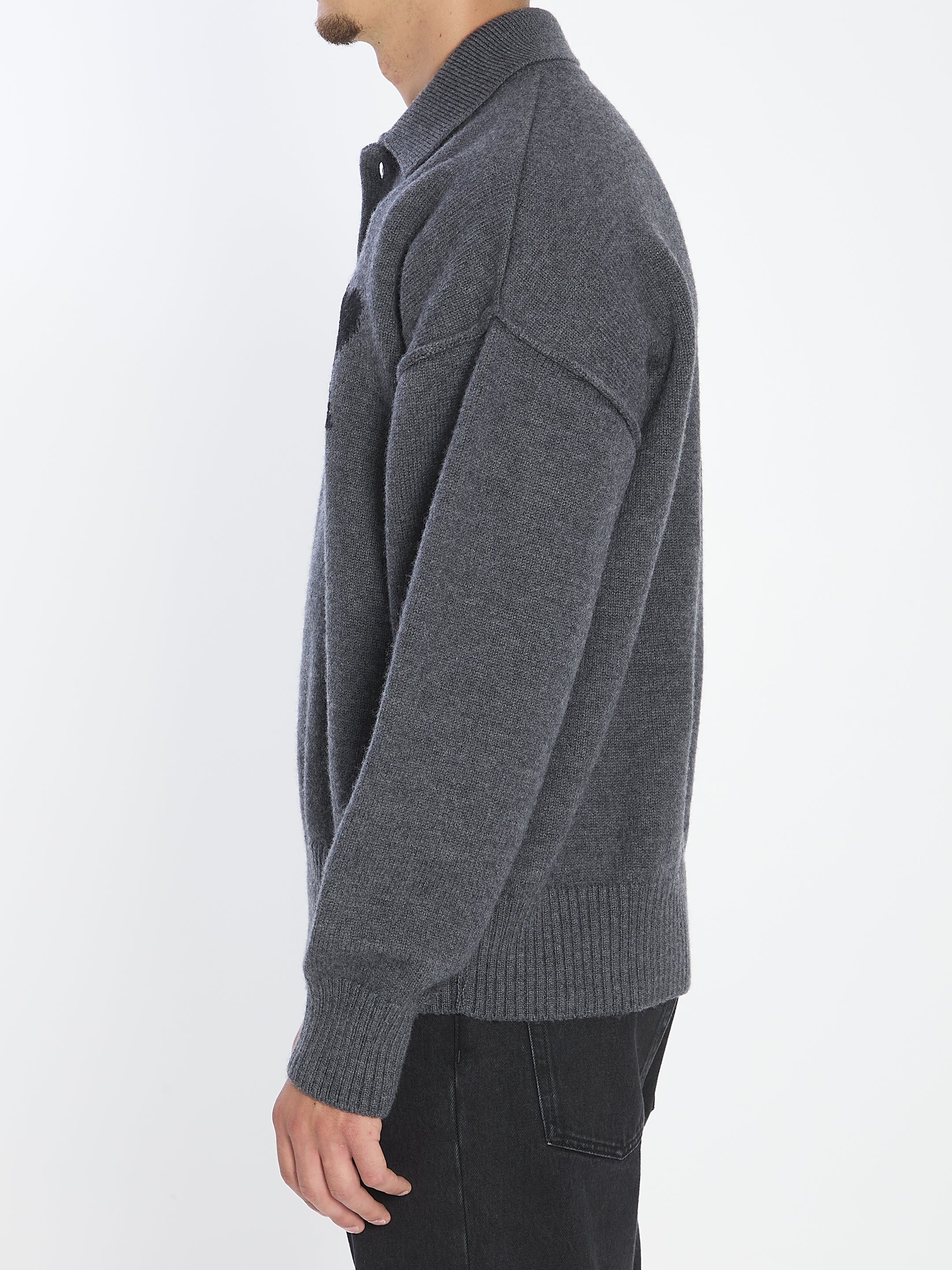 AMI PARIS Polo-Style Sweater with Intarsia Logo - FW25