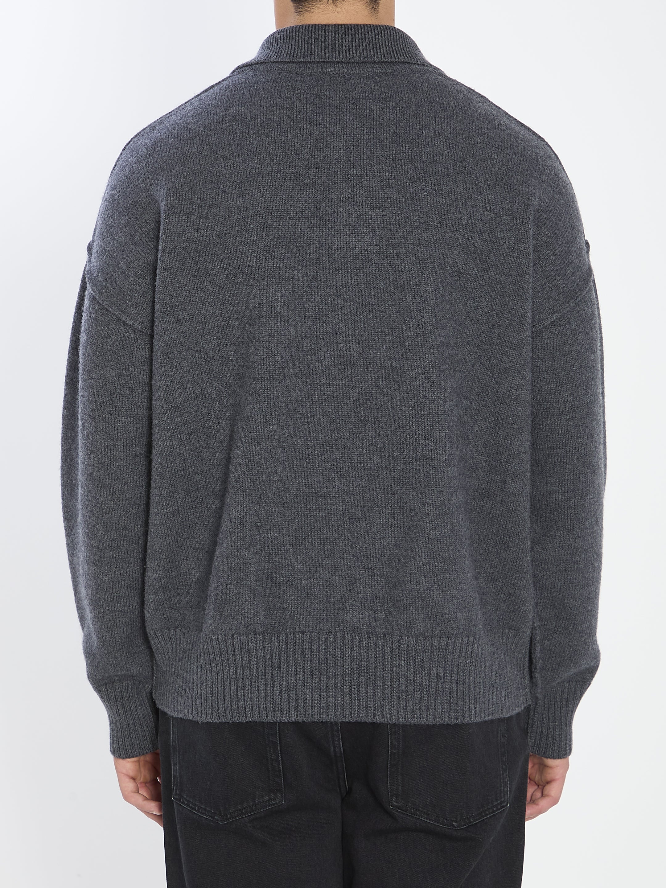AMI PARIS Polo-Style Sweater with Intarsia Logo - FW25