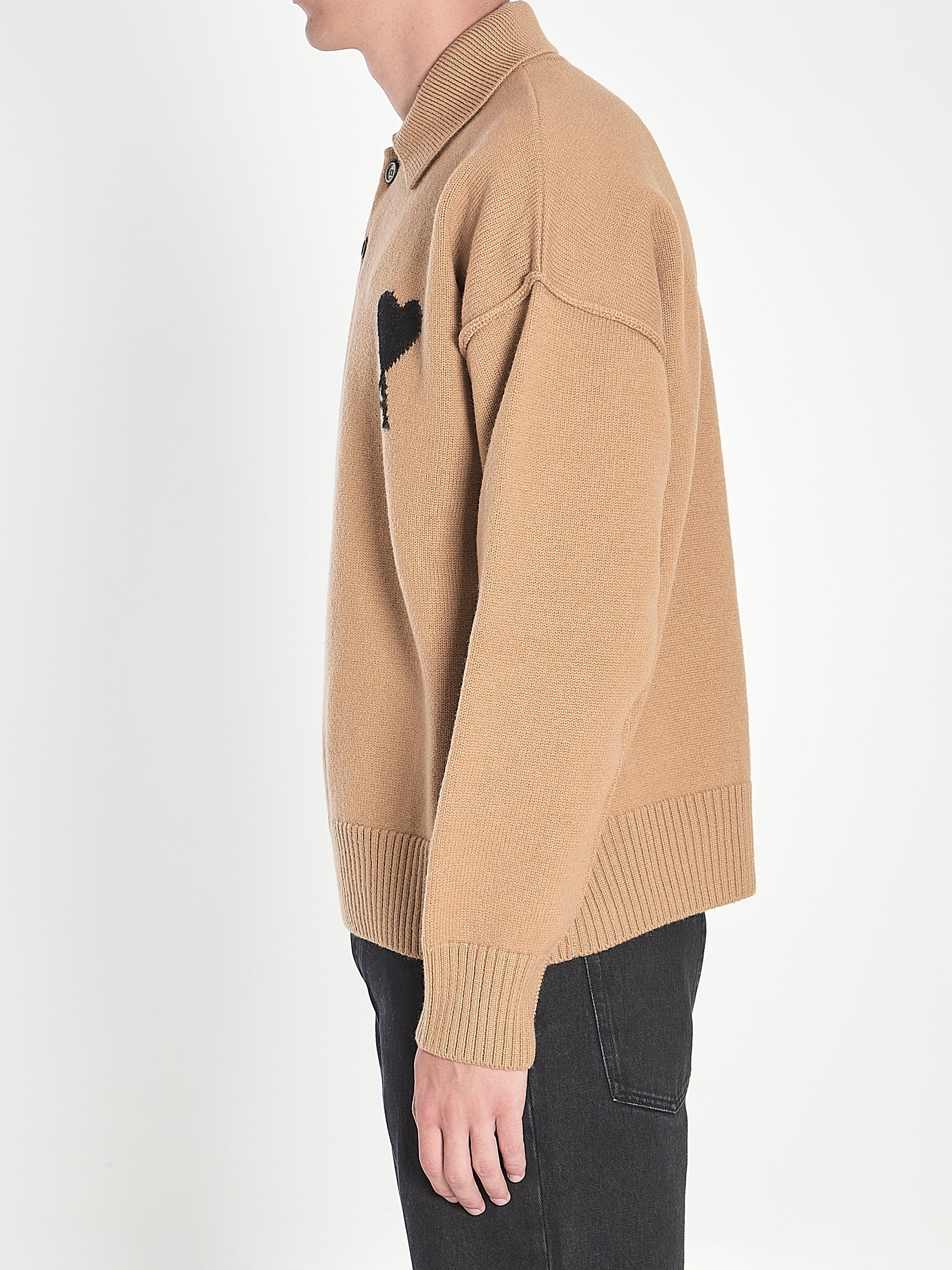 AMI PARIS Classic Polo Sweater with Signature Intarsia