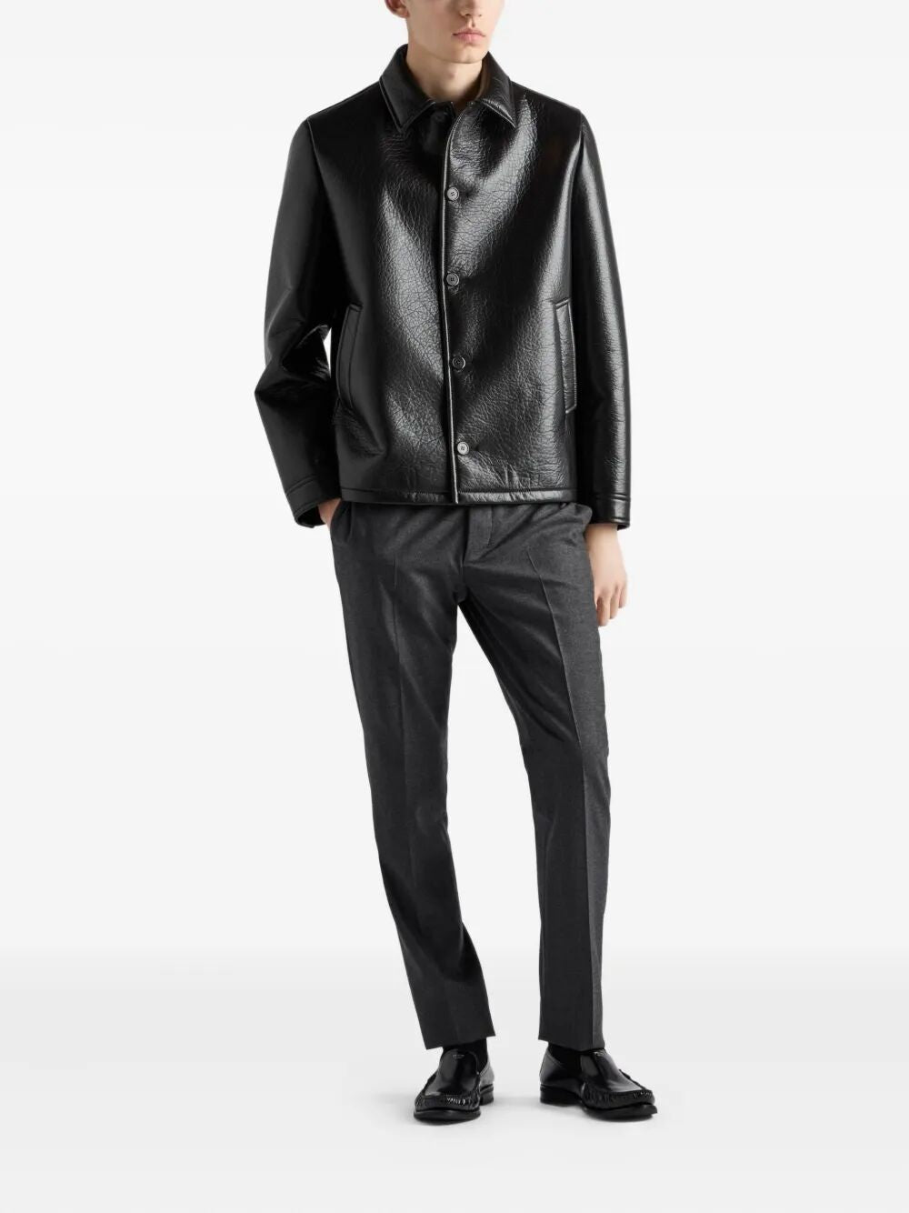 PRADA Nappa Leather Caban Jacket for Men - Regular Fit