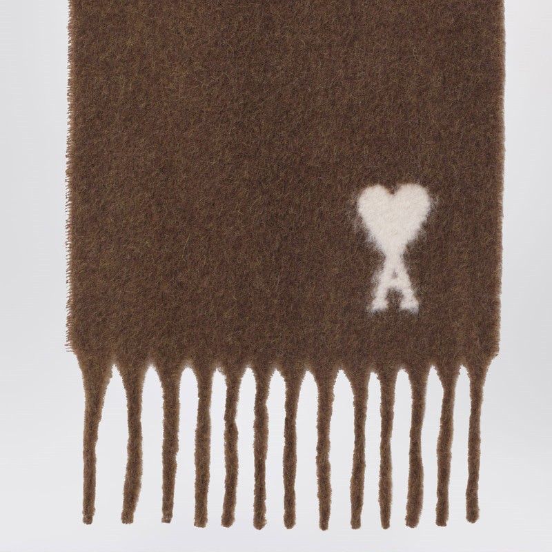 AMI PARIS Hazelnut Alpaca Blend Scarf with Fringed Edges