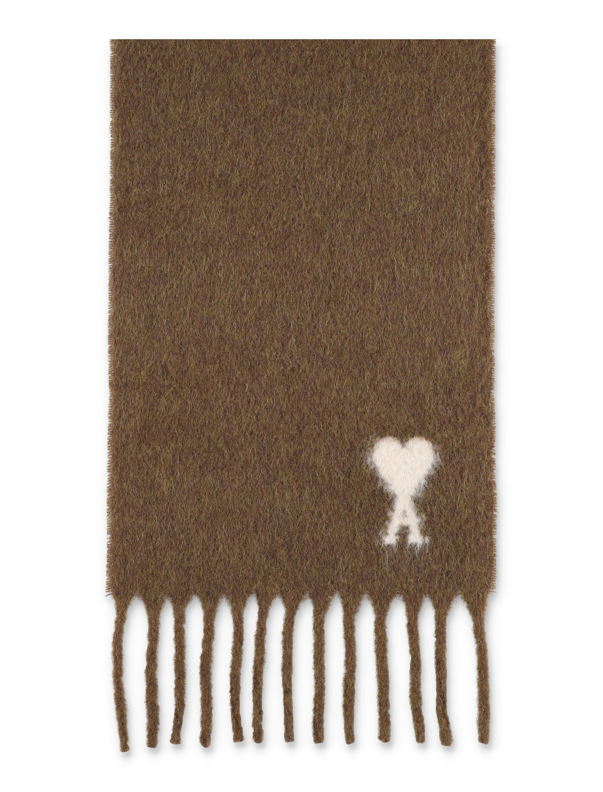 AMI PARIS Hazelnut Alpaca Blend Scarf with Fringed Edges