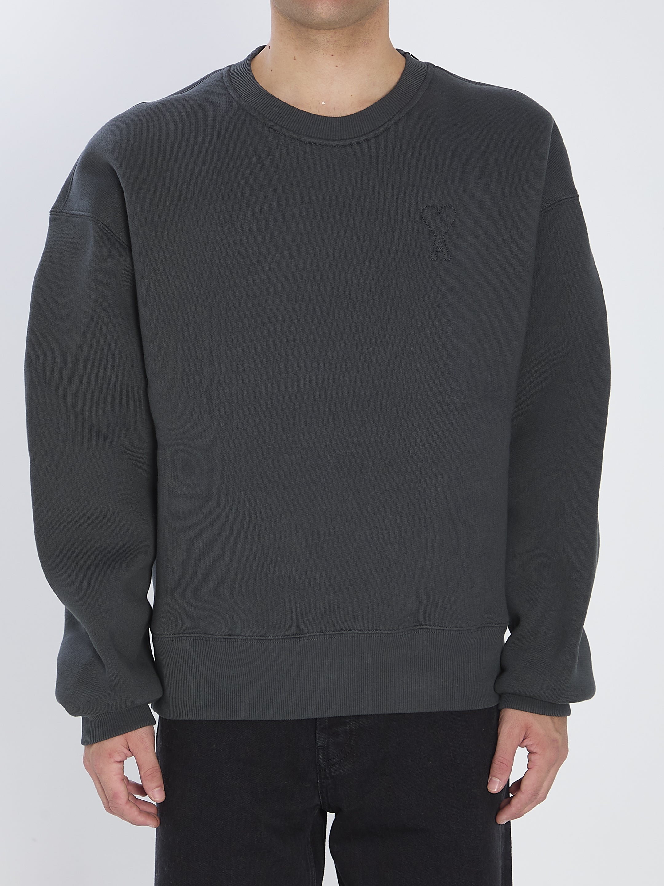 AMI PARIS Oversized Crewneck Fleece Sweatshirt in Anthracite - Size L