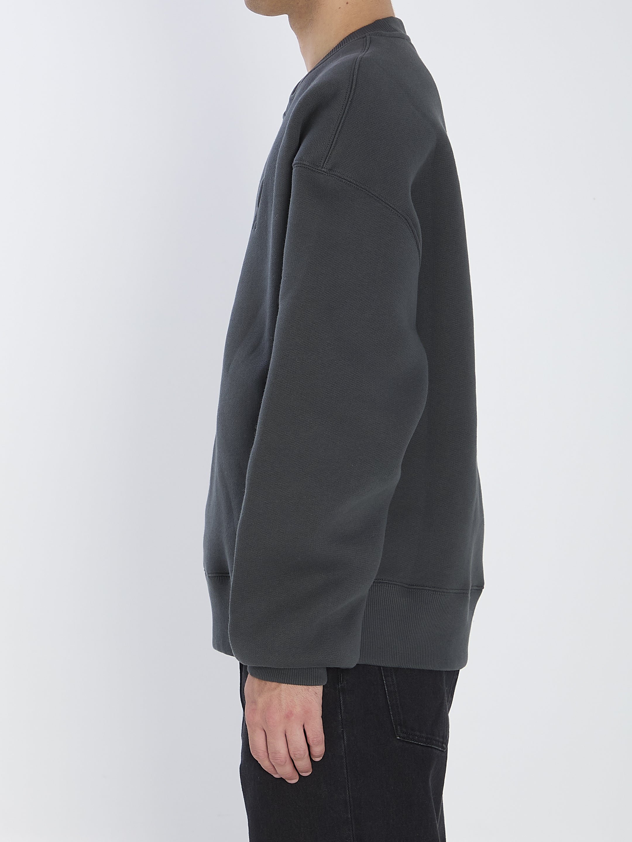 AMI PARIS Oversized Crewneck Fleece Sweatshirt in Anthracite - Size L