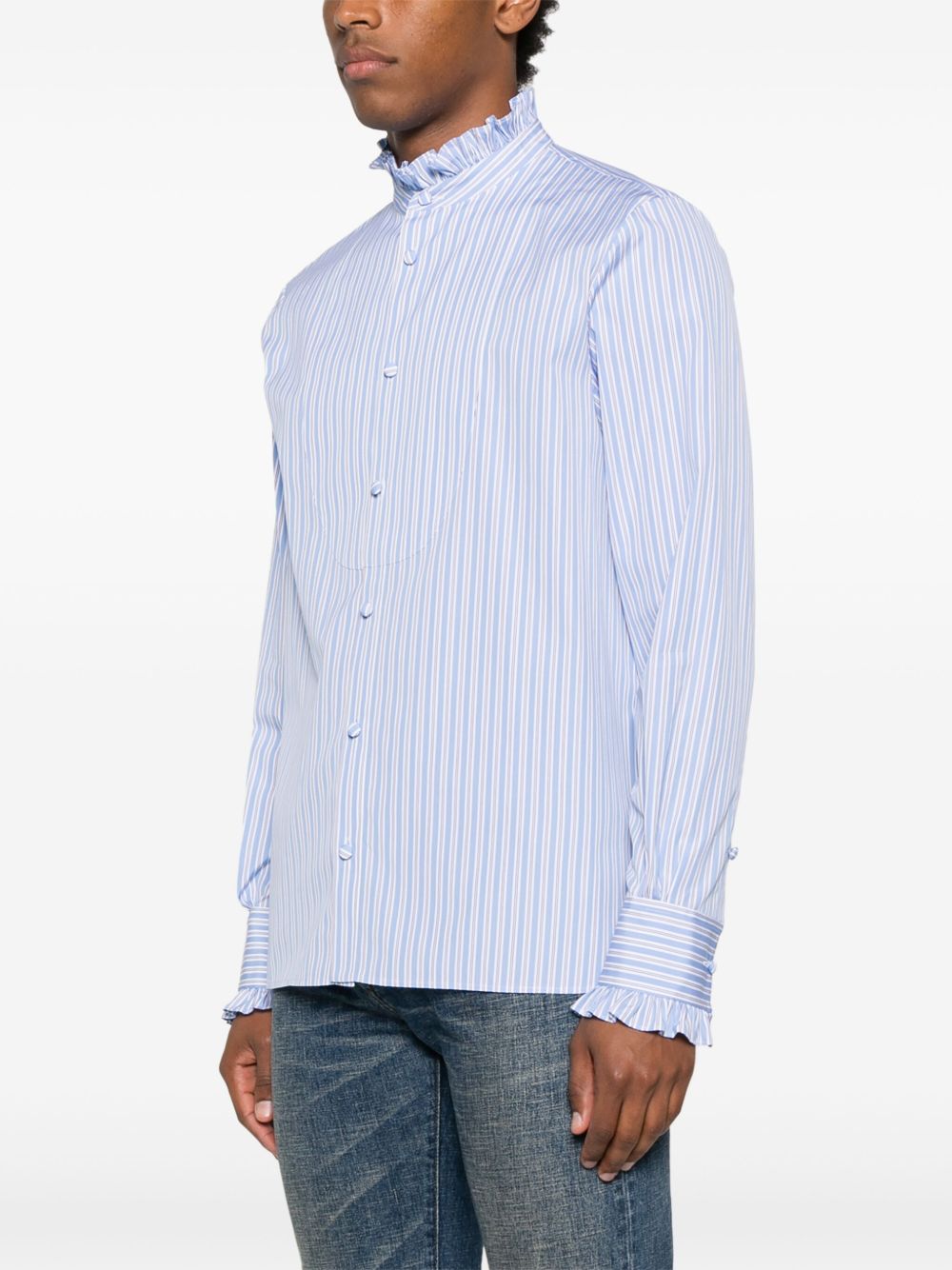 VALENTINO Striped Cotton Shirt with Ruffled Detailing for Men