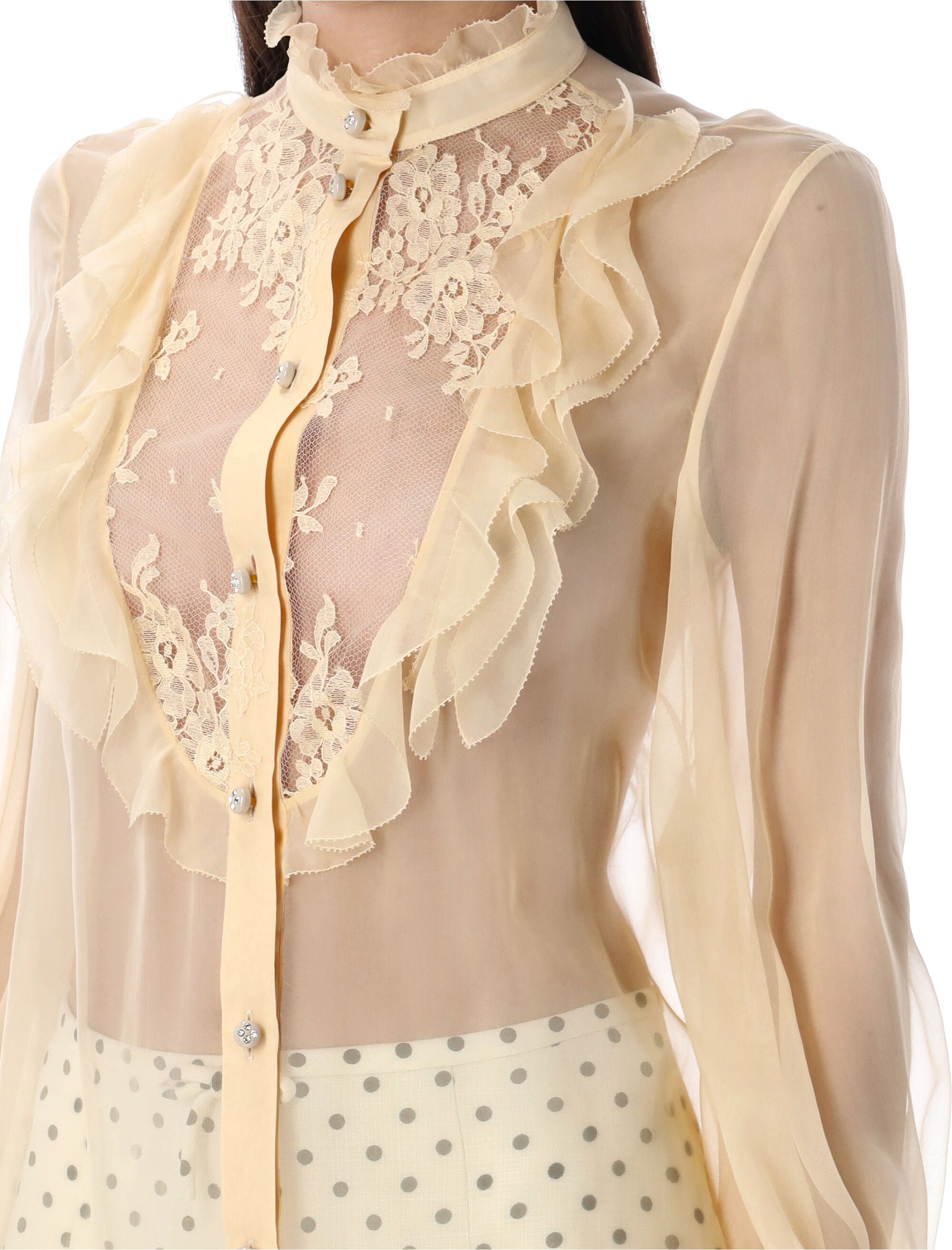 VALENTINO GARAVANI Chiffon Blouse with Mock Neck and Ruffled Details - Size 40