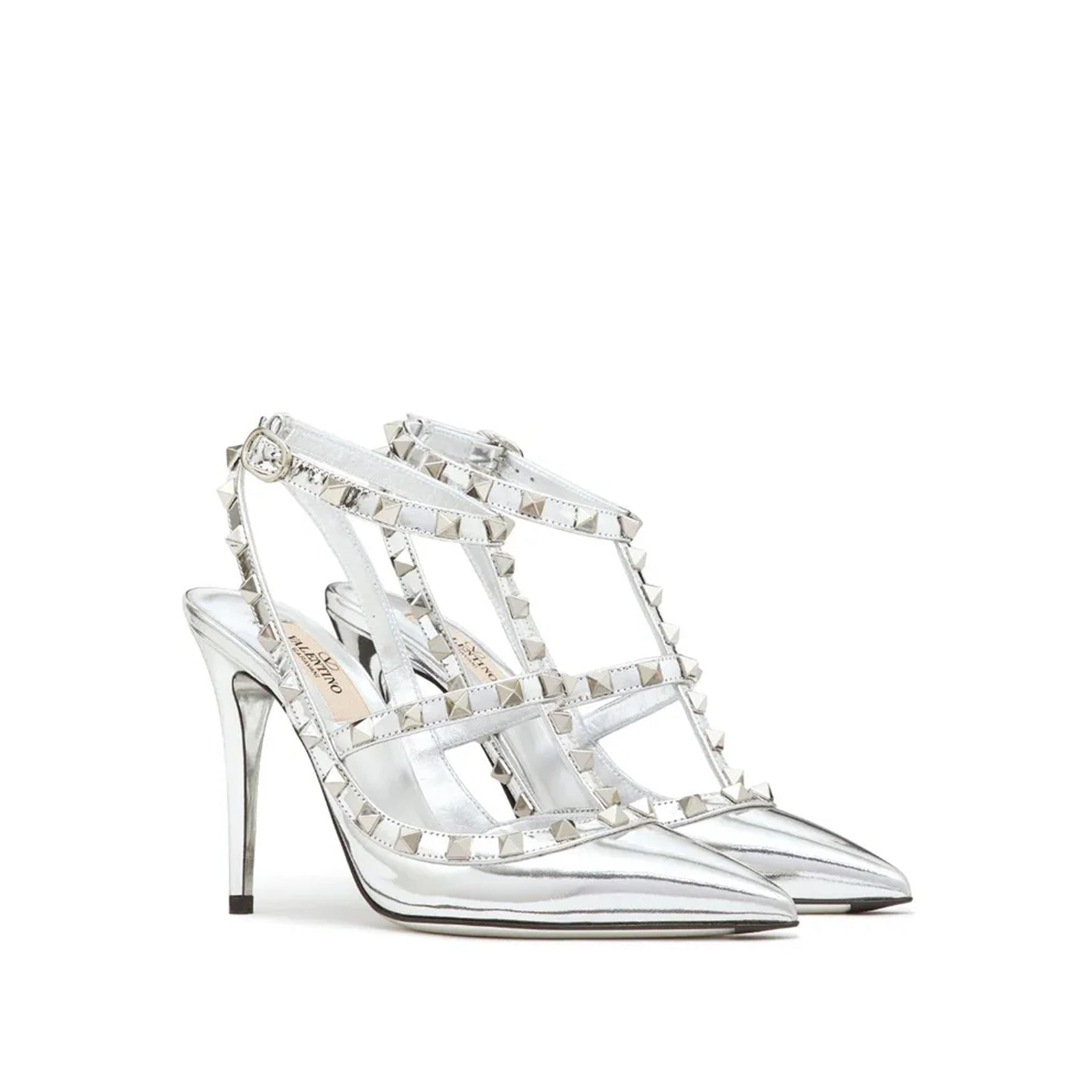 VALENTINO GARAVANI Rockstud Leather Pumps with Ankle Buckle - 10 cm Heel