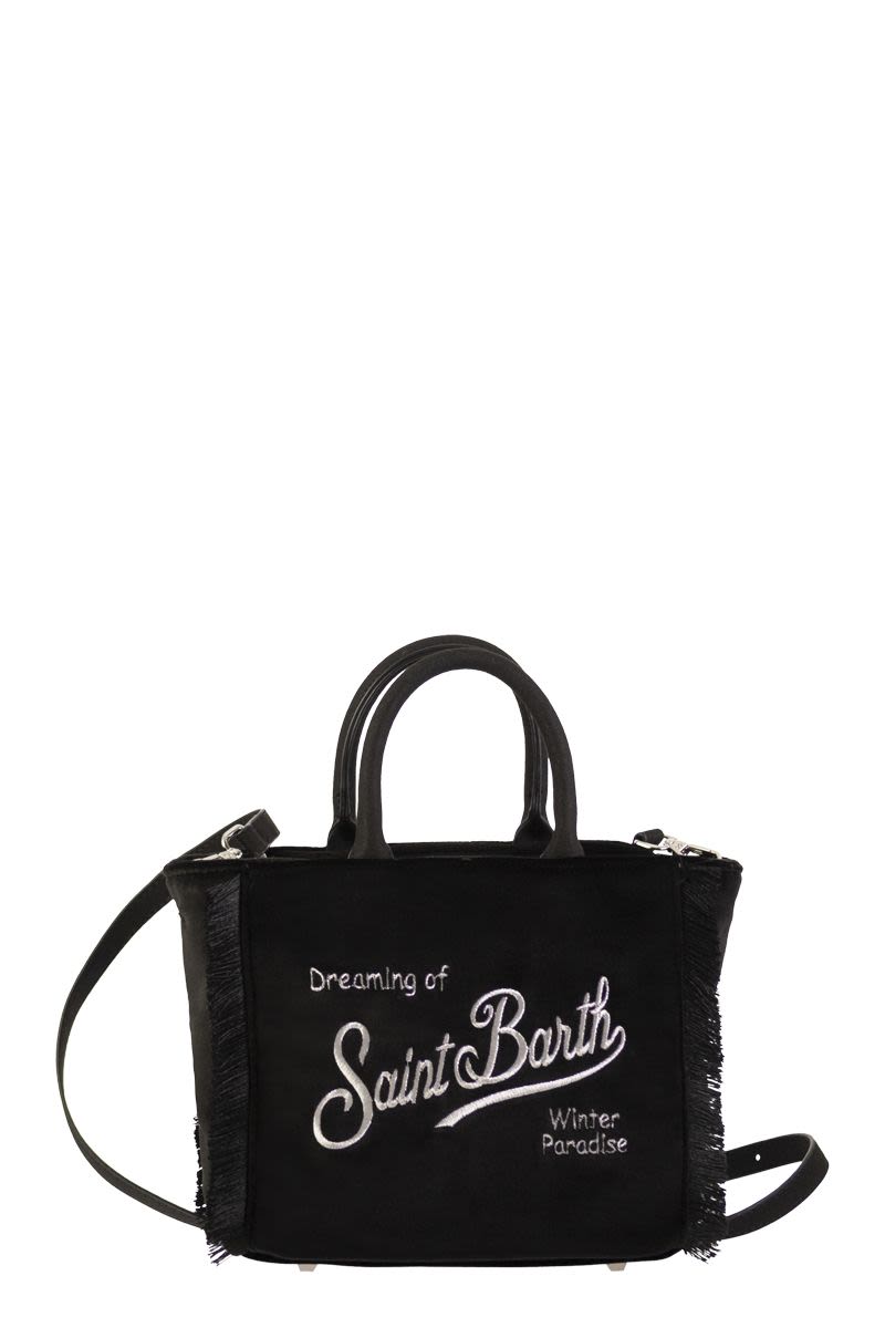 MC2 SAINT BARTH Mini Fabric Handbag with Logo and Fringed Edges