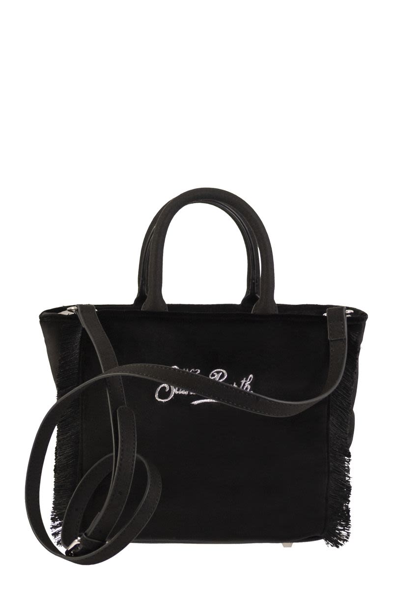 MC2 SAINT BARTH Mini Fabric Handbag with Logo and Fringed Edges