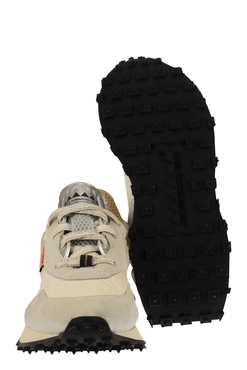 RUN OF Suede and Nylon Trainers - Vintage Style Foam Tongue - Sole Height: 4 CM