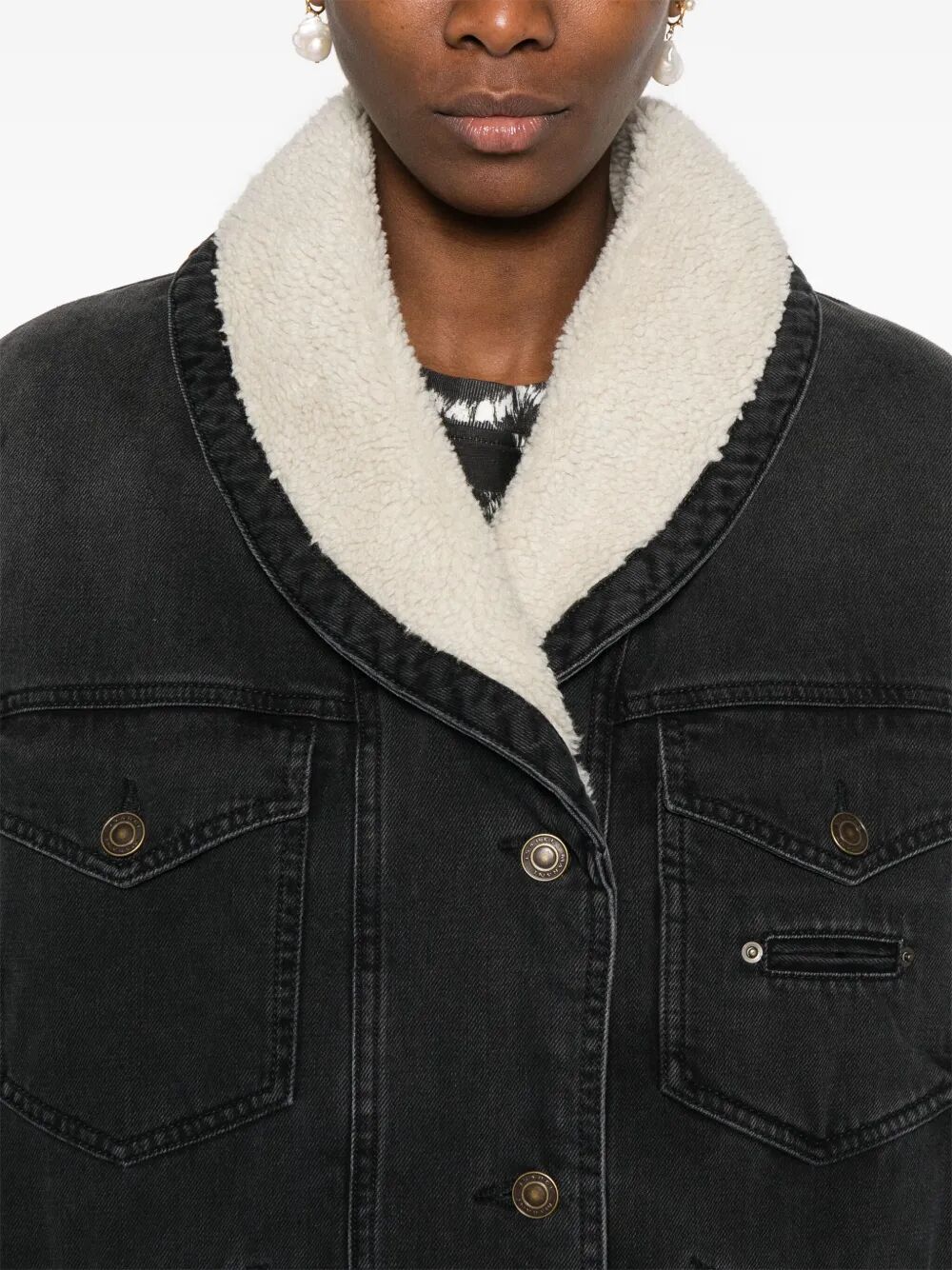 ISABEL MARANT Women's Mini Denim and Faux Fur Jacket