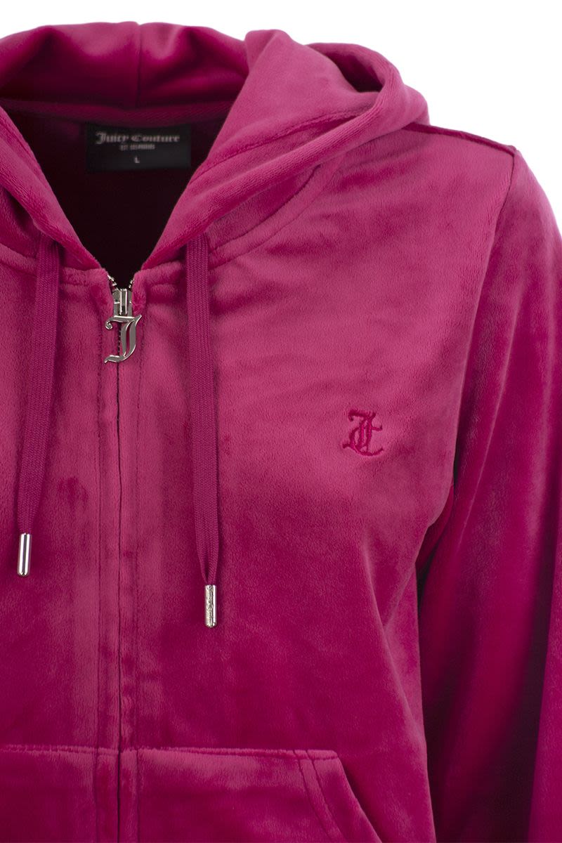JUICY COUTURE Classic Cotton Velvet Hoodie - Tight Fit