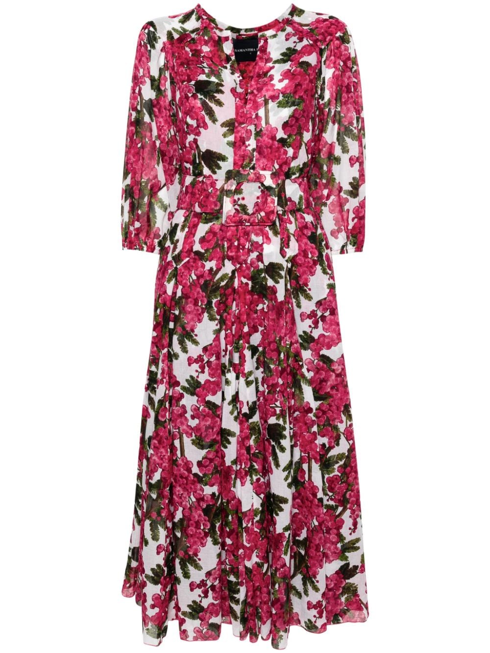 SAMANTHA SUNG Floral Print Midi Shirt Dress