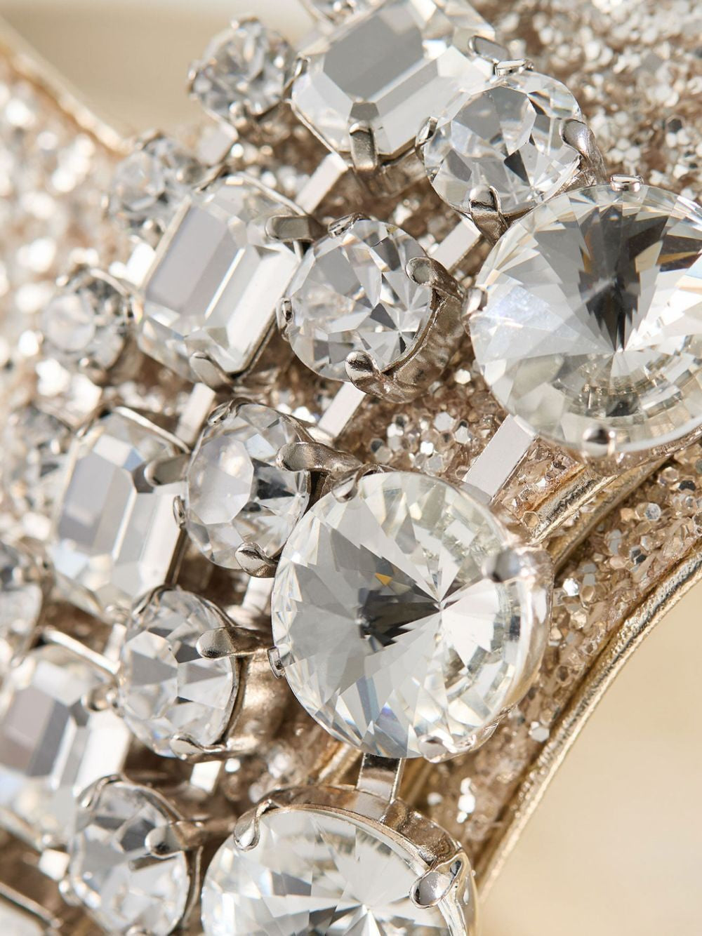 JIMMY CHOO Glittered Flat Sandals with Crystal Embellishment