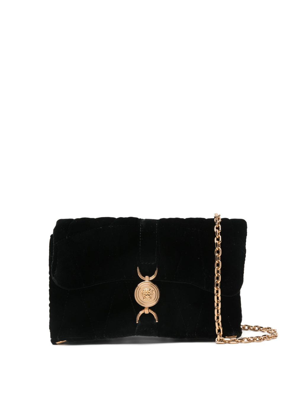 VERSACE Mini Quilted Velvet Clutch with Chain Strap