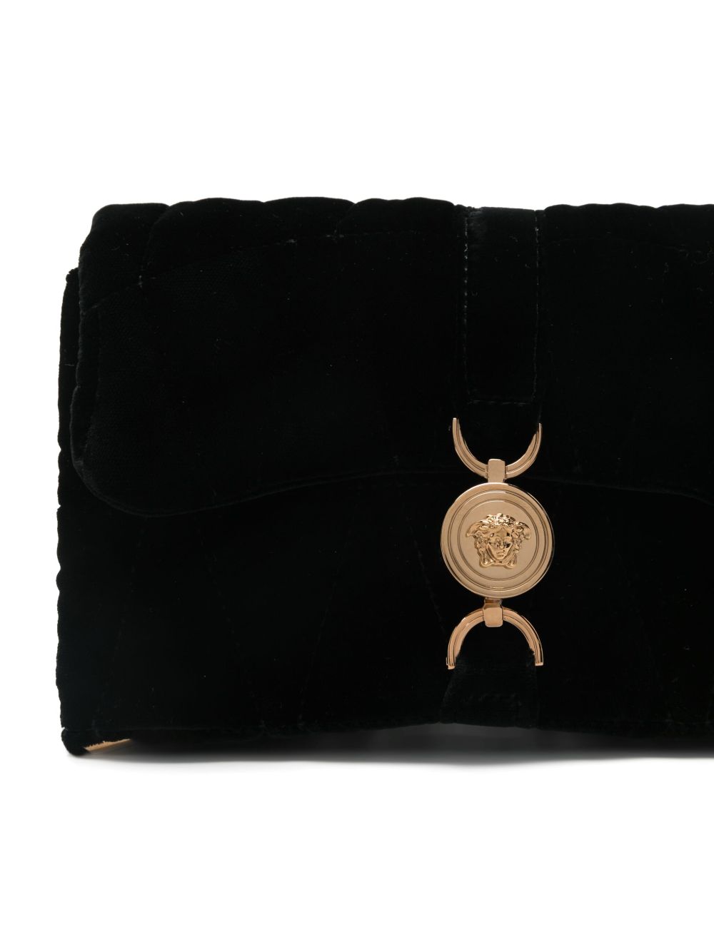 VERSACE Mini Quilted Velvet Clutch with Chain Strap