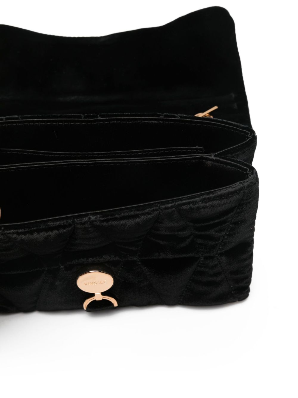 VERSACE Mini Quilted Velvet Clutch with Chain Strap
