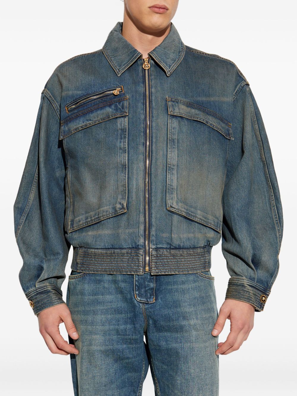VERSACE Stylish Oversized Denim Bomber Jacket for Men