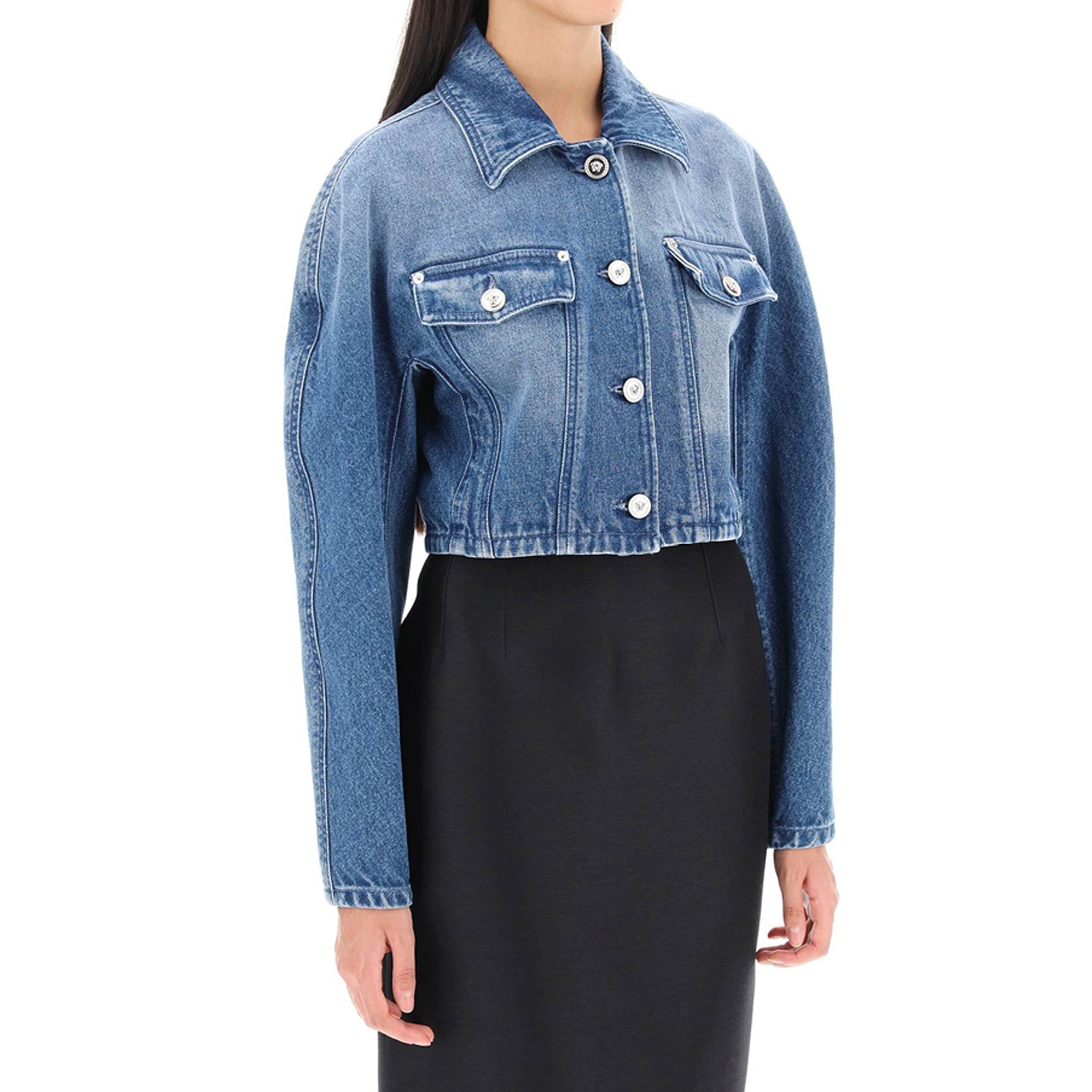 VERSACE Cropped Denim Jacket for Women