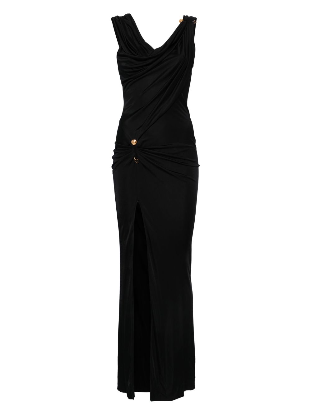 VERSACE Asymmetrical Long Dress with Gold Safety Pin for Women - FW25