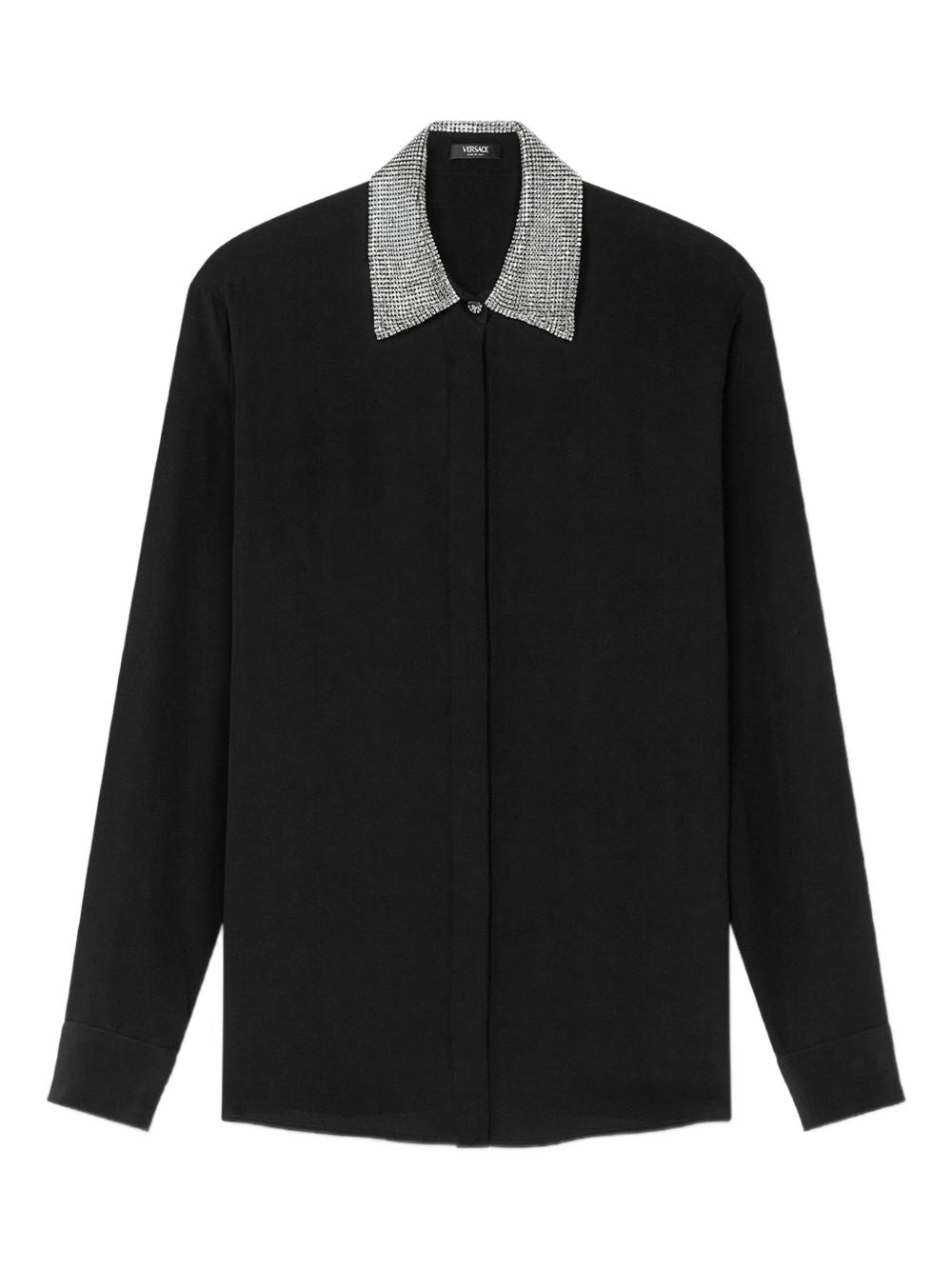 VERSACE Fitted Silk Crepe Shirt with Crystal-Embellished Collar