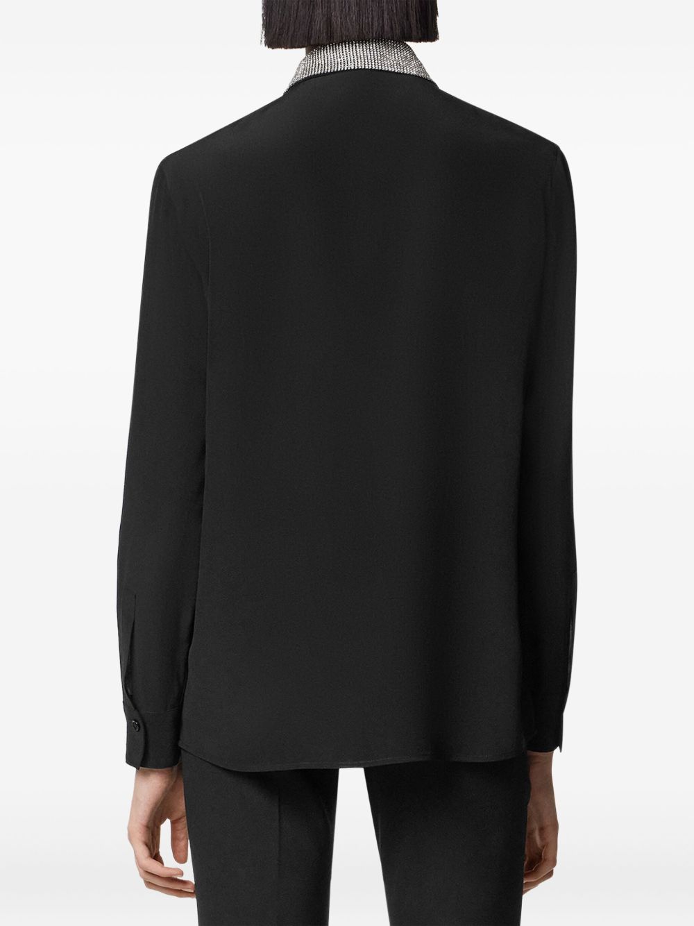 VERSACE Fitted Silk Crepe Shirt with Crystal-Embellished Collar