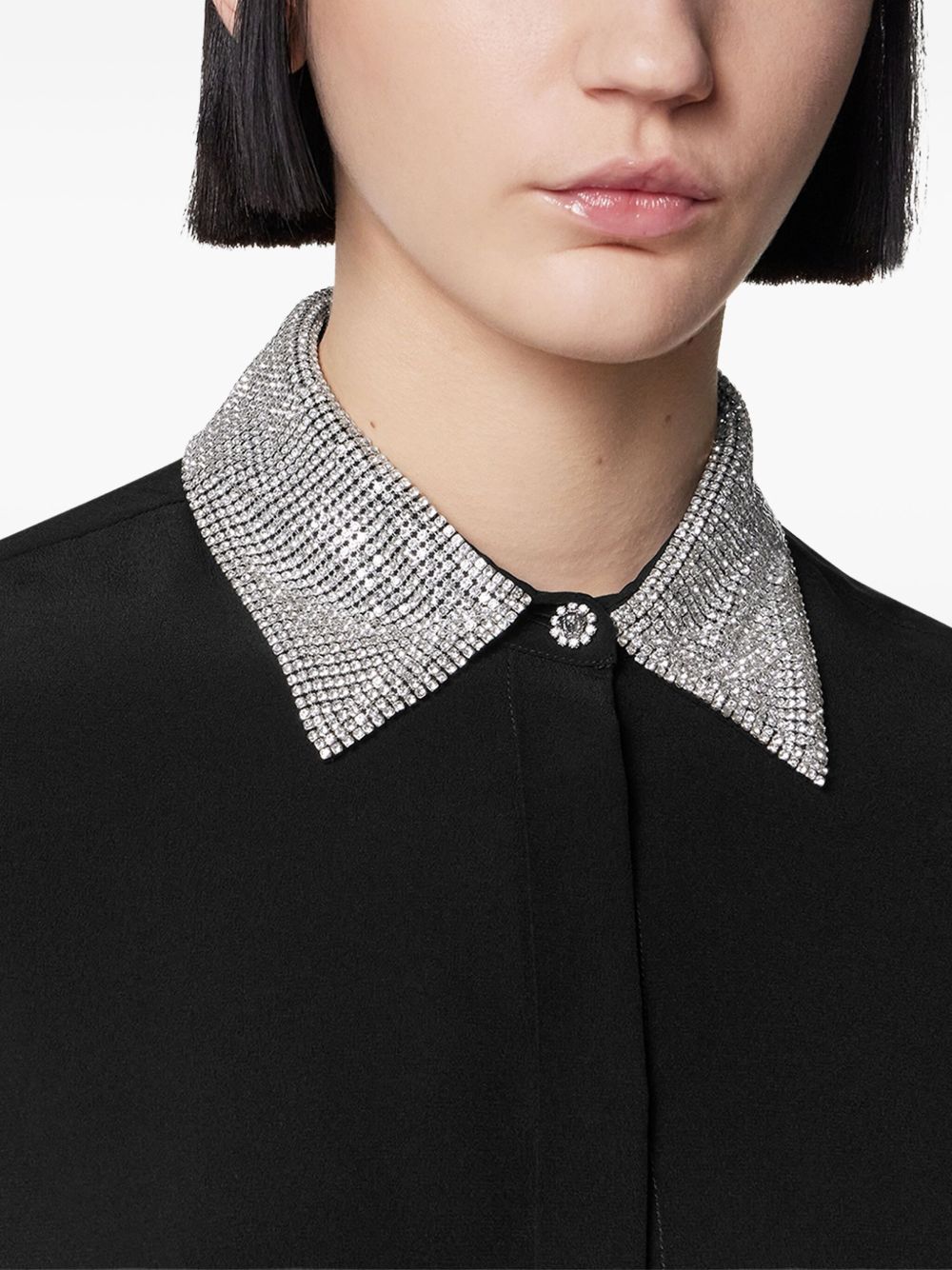 VERSACE Fitted Silk Crepe Shirt with Crystal-Embellished Collar