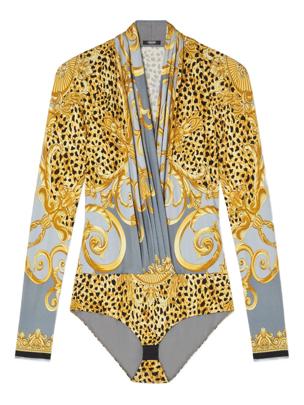 VERSACE Chic Cheetah Print Draped Bodysuit for Women