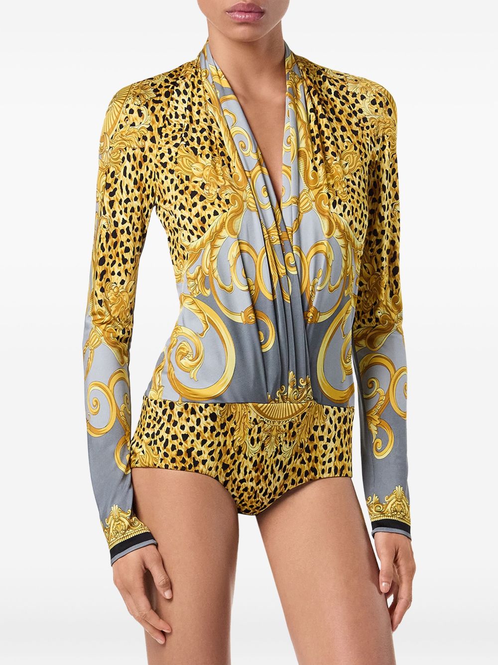 VERSACE Chic Cheetah Print Draped Bodysuit for Women