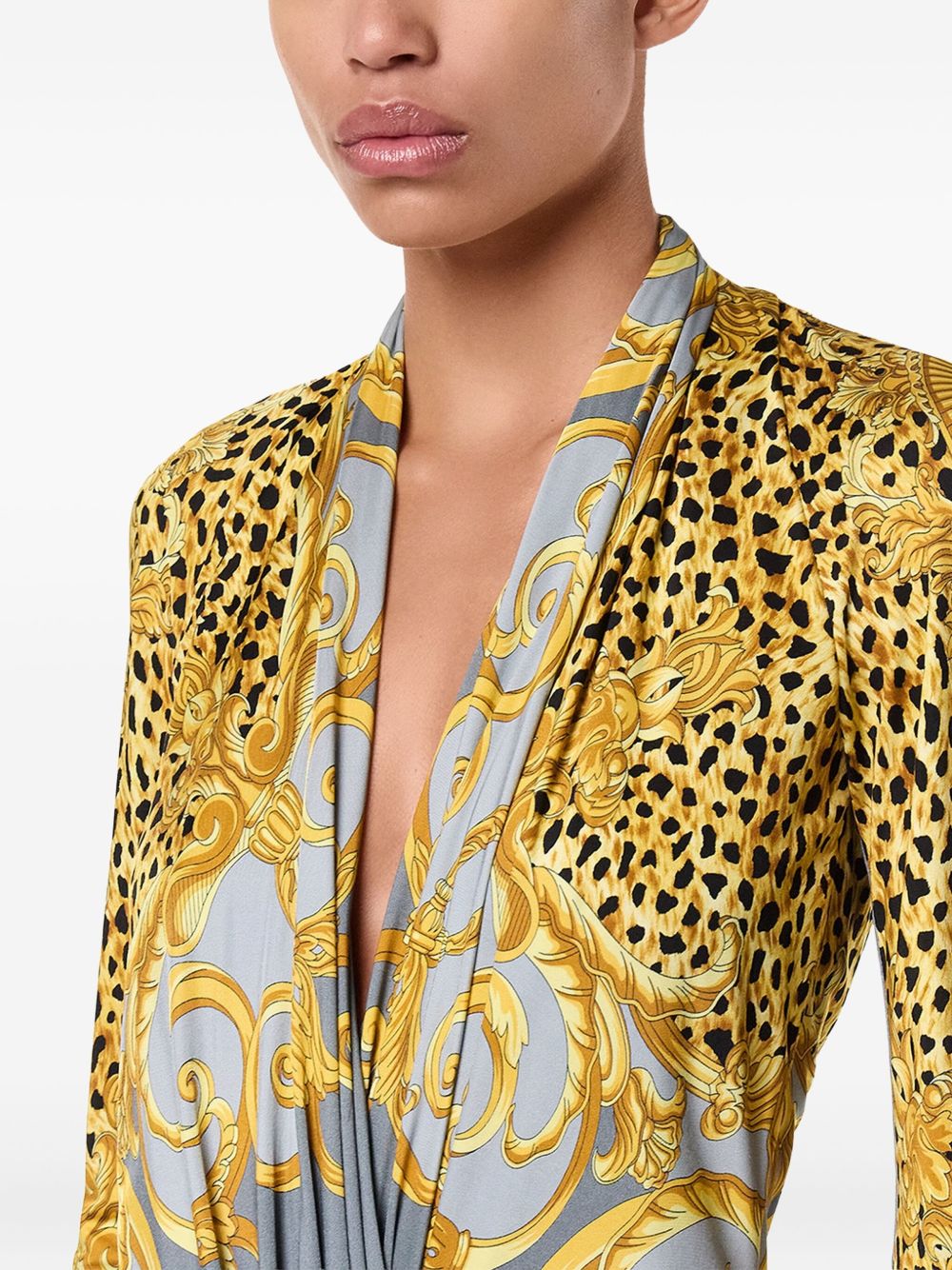 VERSACE Chic Cheetah Print Draped Bodysuit for Women