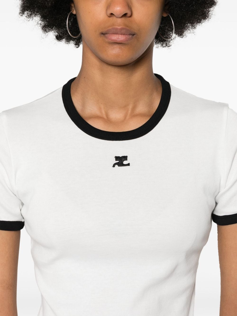 COURREGÈS Cotton Logo T-Shirt with Contrast Trim for Women