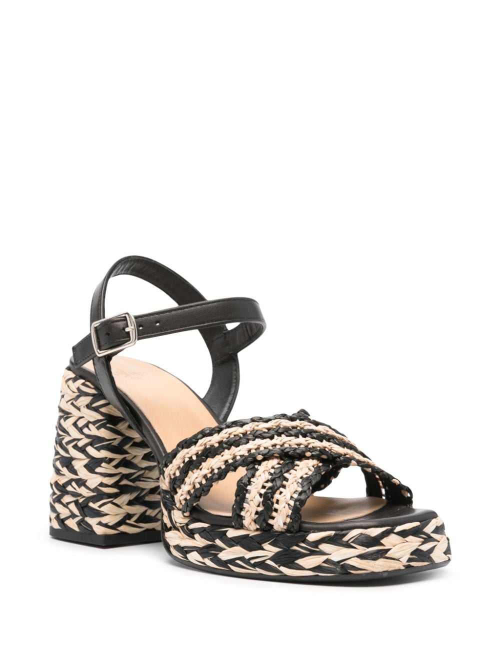 CASTAÑER Elegant Raffia Heel Sandals - 100mm Block Heel