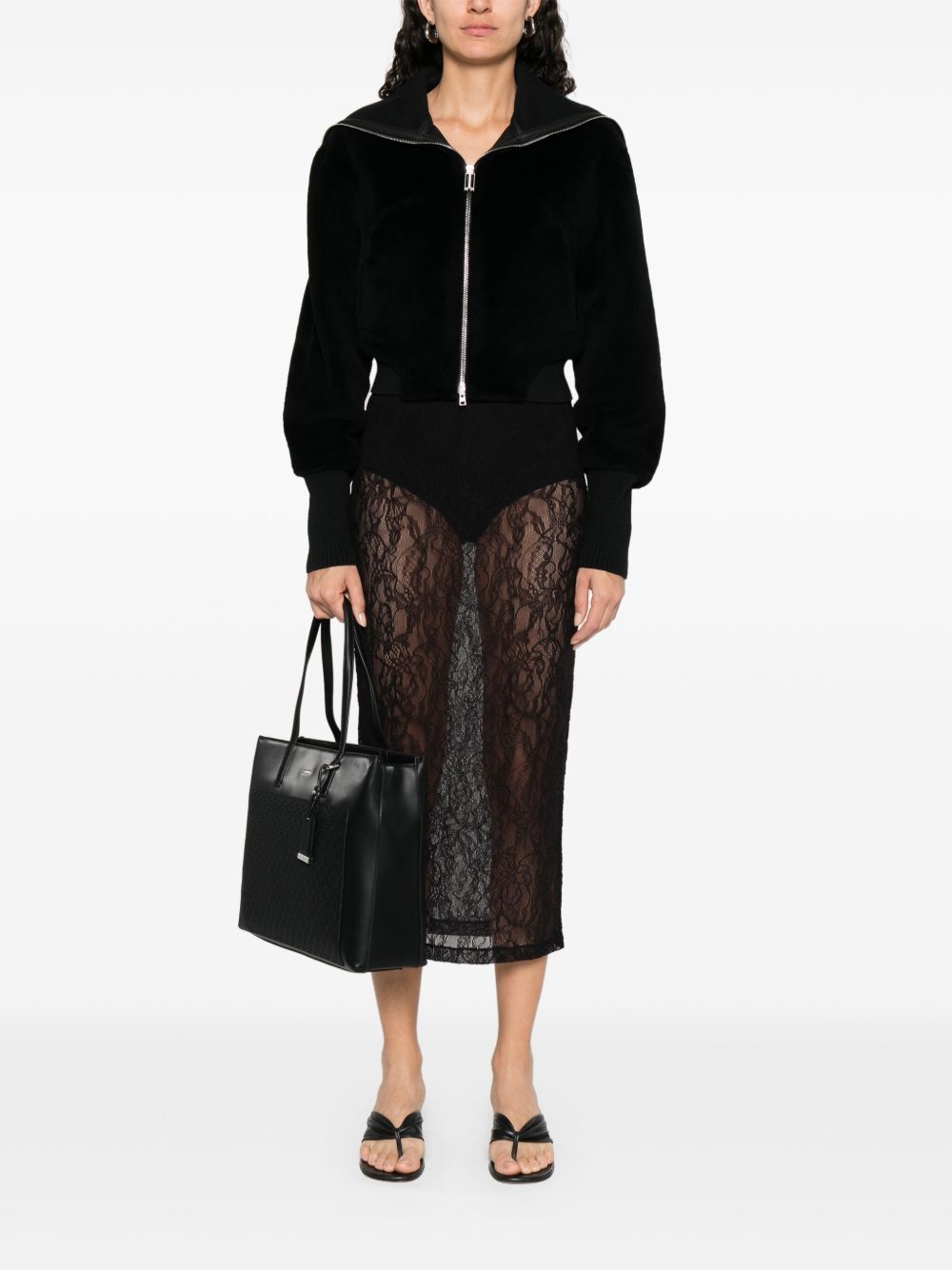 VICTORIA BECKHAM Cropped Bomber Jacket with Oversized Knit Collar