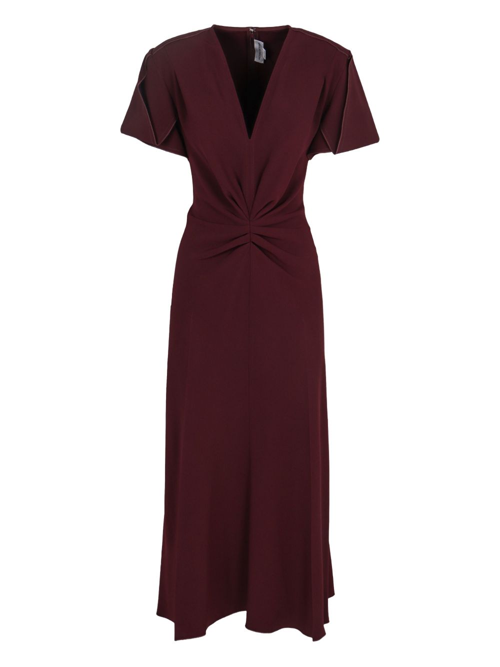 VICTORIA BECKHAM Elegant Midi Dress with V-Neck and Gathered Waist