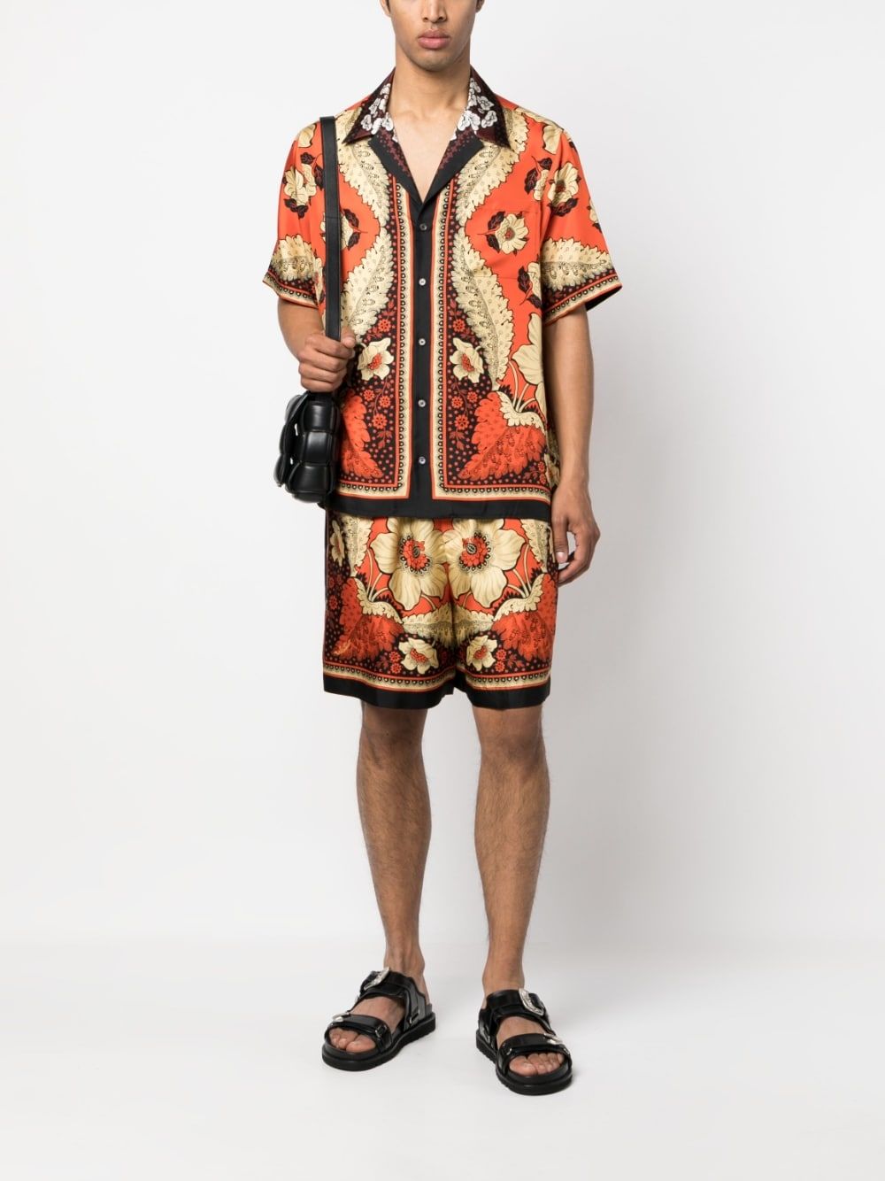 VALENTINO Red Floral Print Bermuda Shorts