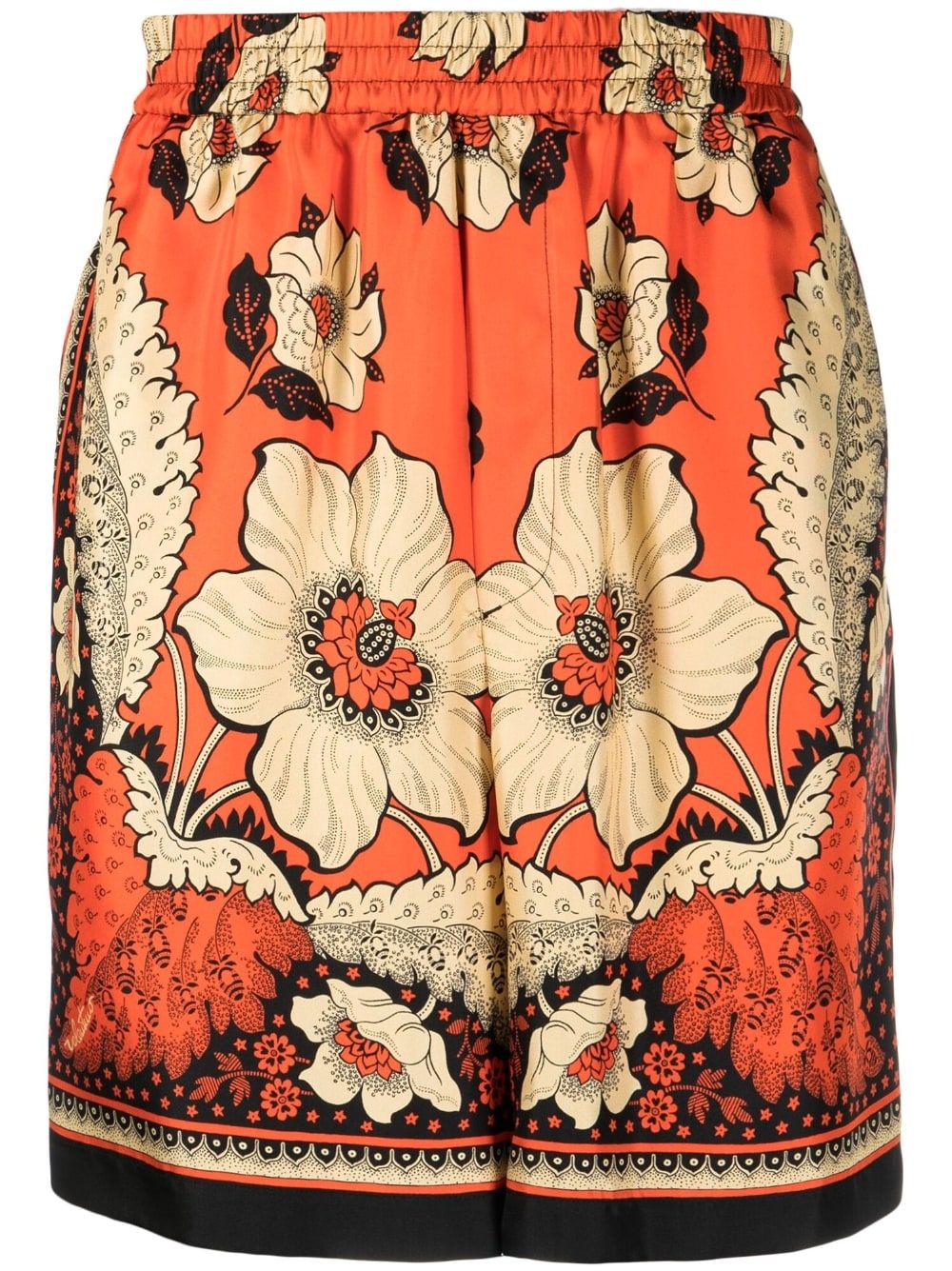 VALENTINO Red Floral Print Bermuda Shorts