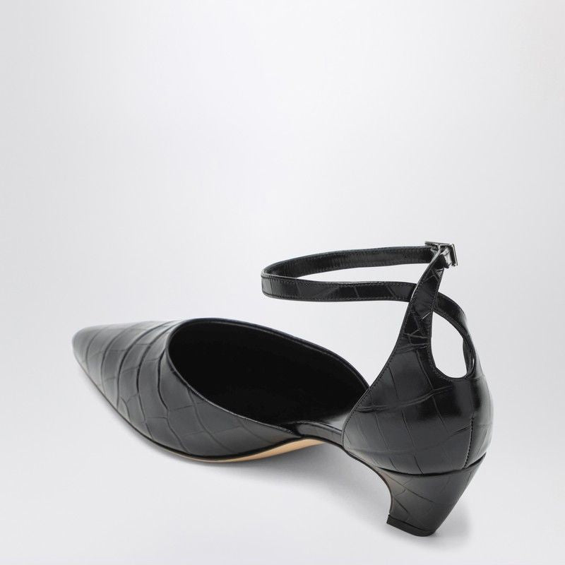 LE MONDE BERYL Pointed Design Ankle Strap Mini Pumps with Crocodile Effect