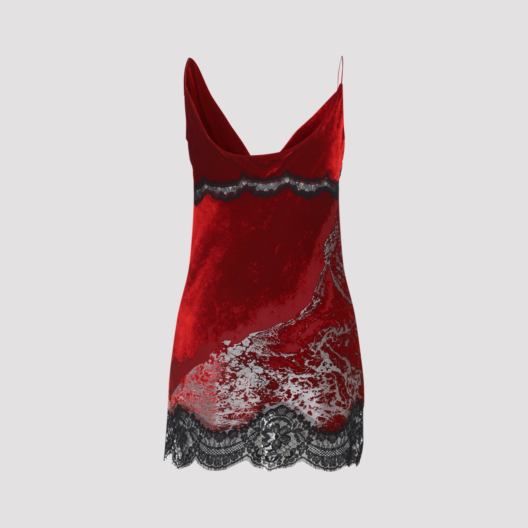 ROBERTO CAVALLI Draped Neckline Mini Dress with Lace Inserts