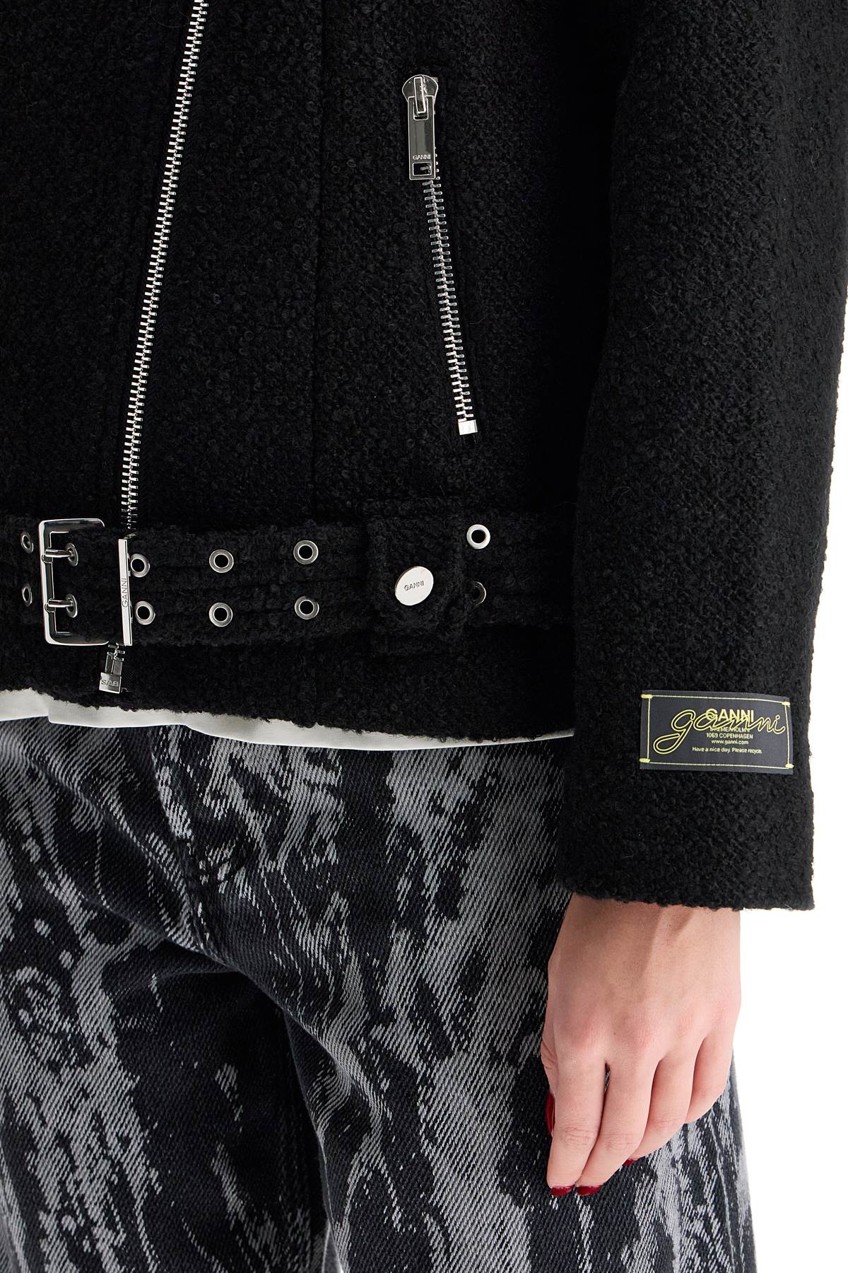 GANNI Wool Boucle Loop Biker Jacket for Women