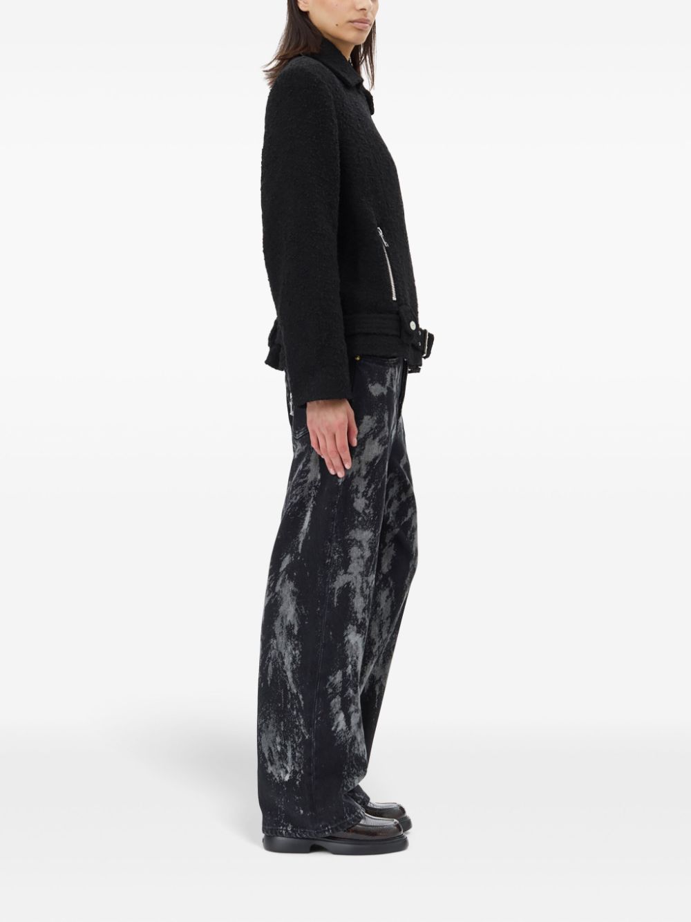 GANNI Wool Boucle Loop Biker Jacket for Women