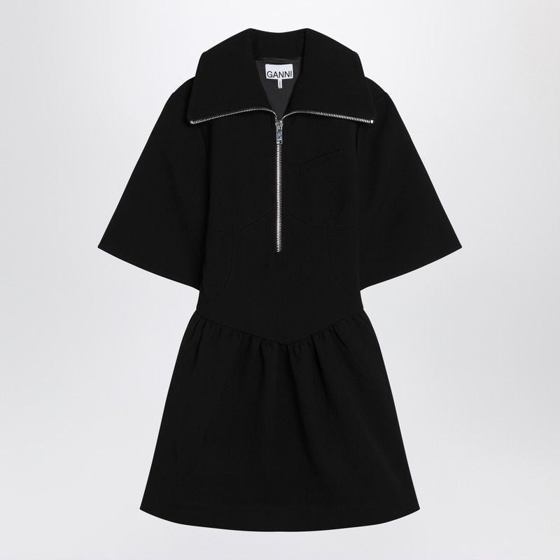 GANNI Women's Creased Pleated Mini Dress with Silver Zip