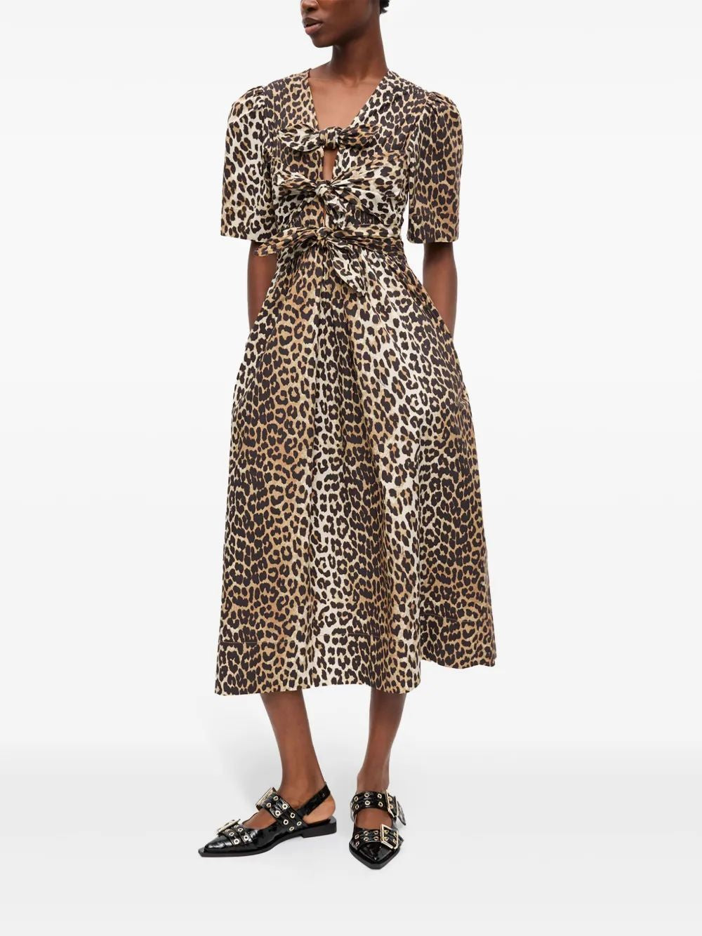 GANNI Leopard Print Strap Midi Dress