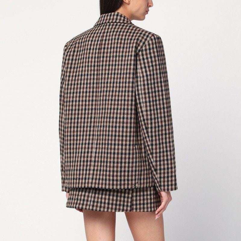 GANNI Checkered Design Wool Blazer - FW25 Essentials