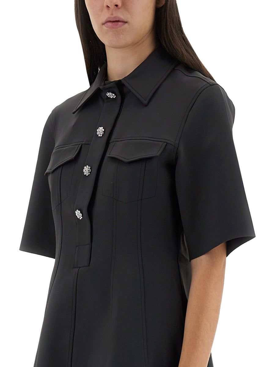 GANNI Chic Mini Dress with Scalloped Buttons
