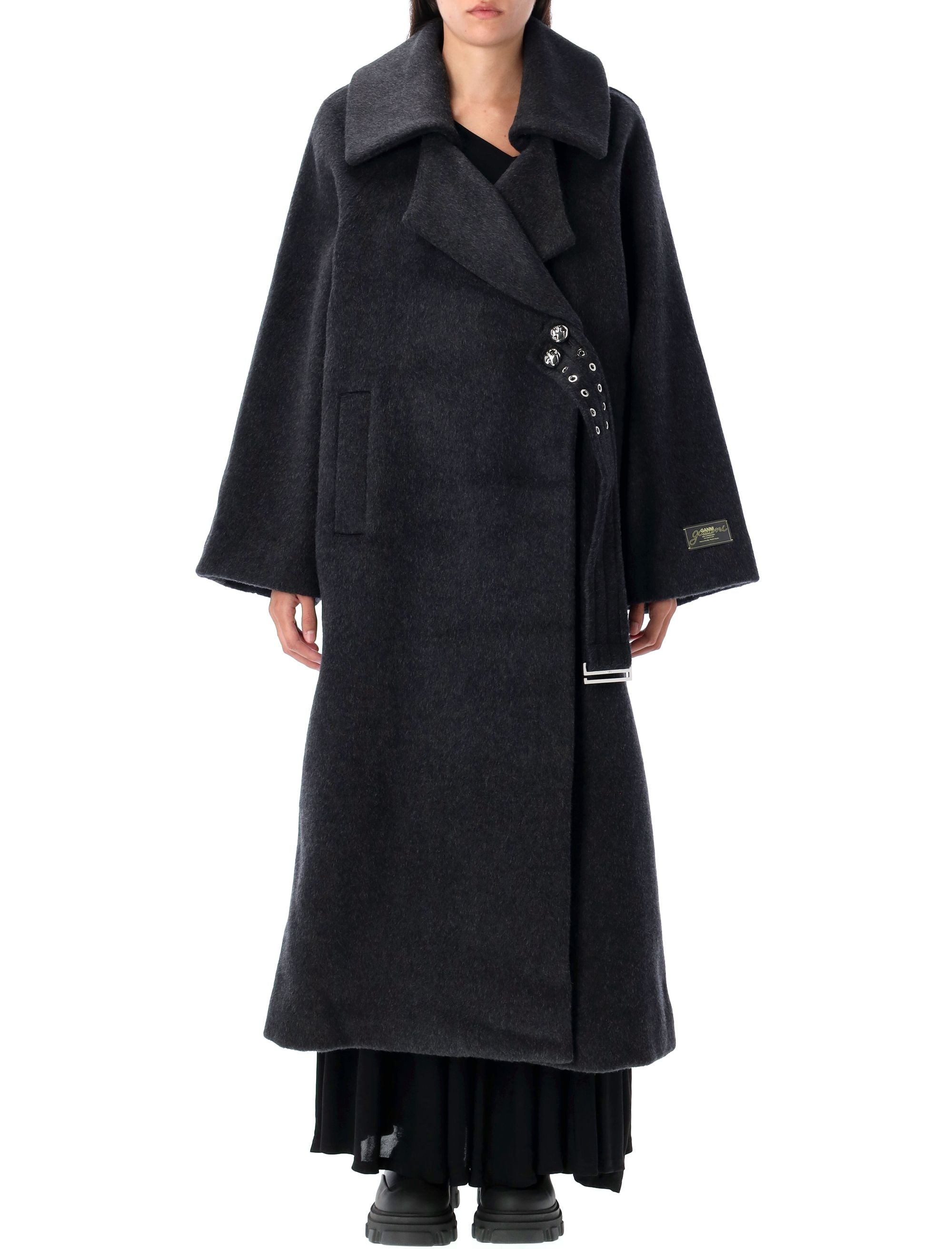 GANNI Double Wool Long Jacket in Size S/M