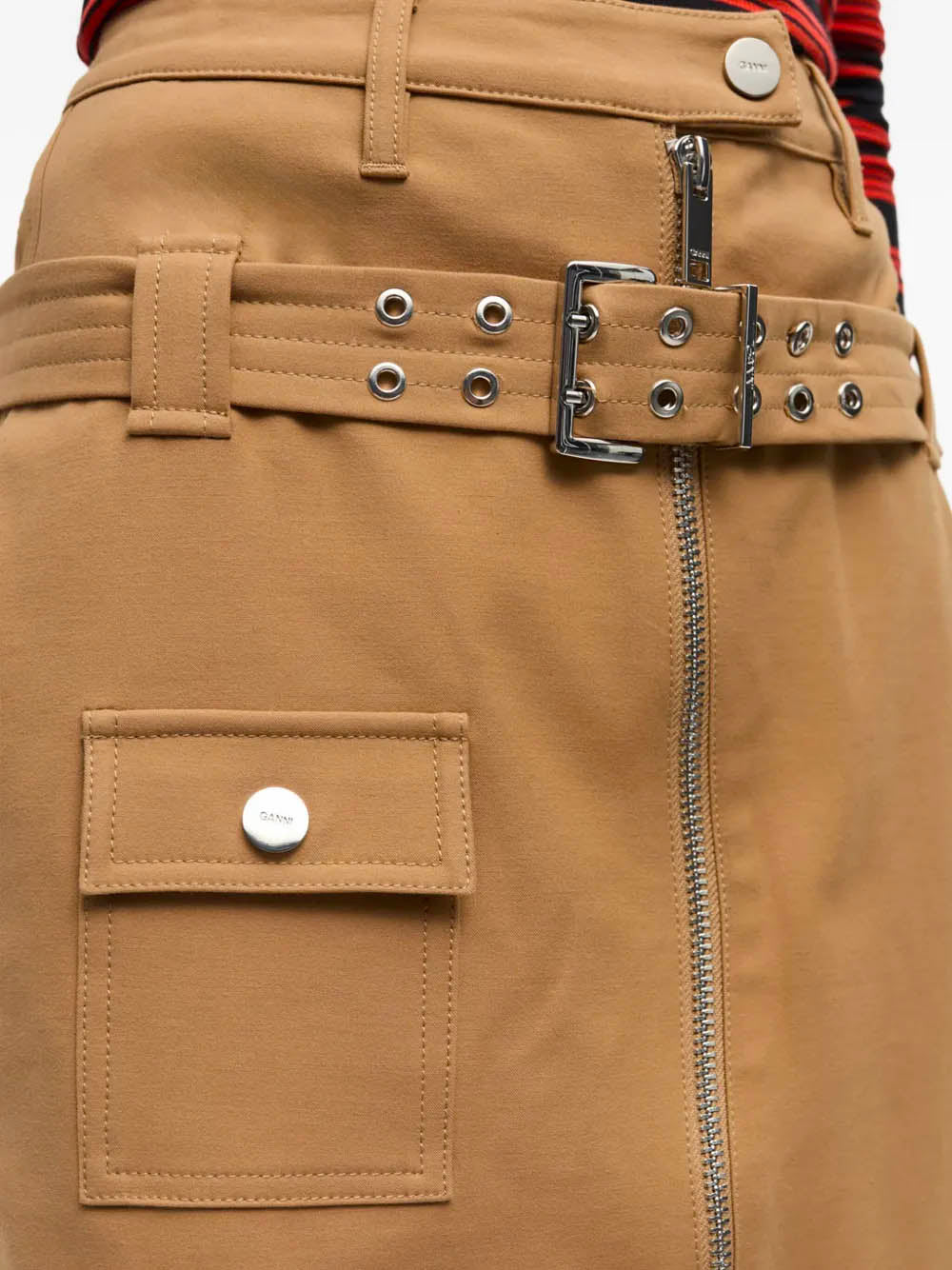 GANNI Organic Cotton Midi Skirt with Matching Belt - Size 36